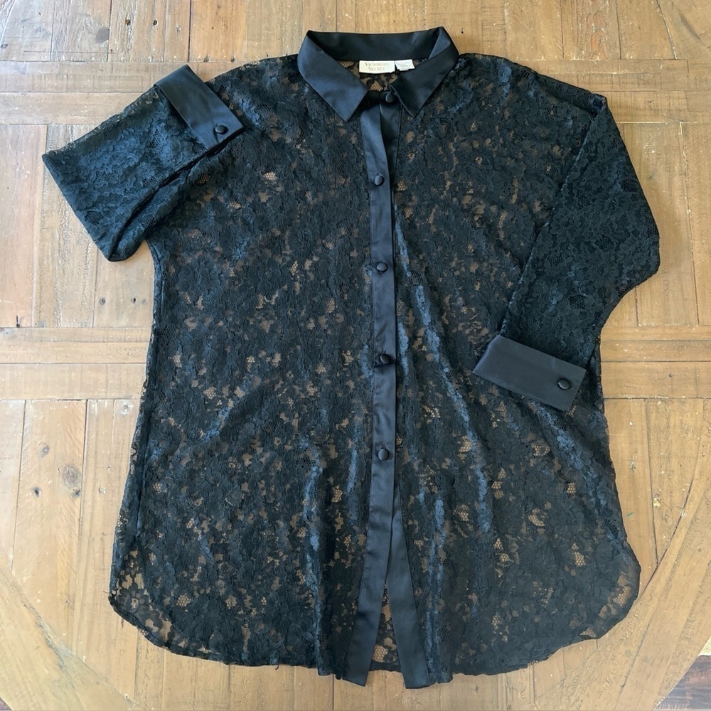 Victoria’s Secret Gold Label Vintage Sheer Black Lace Y2K Night Gown Medium